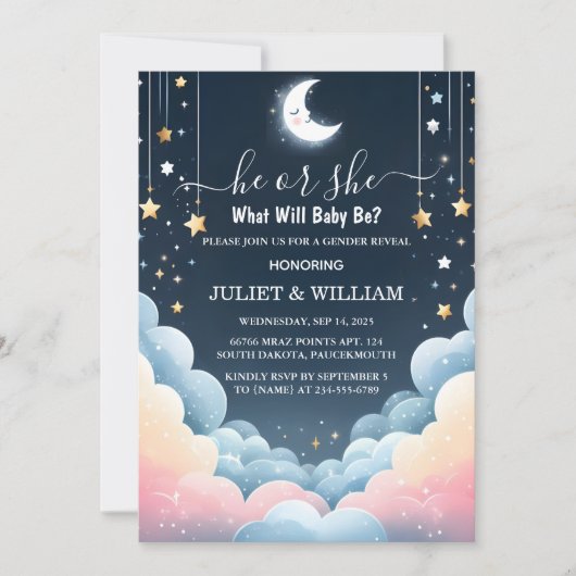 雲の輝く小さな星のジェンダーの明け 招待状 (正面)