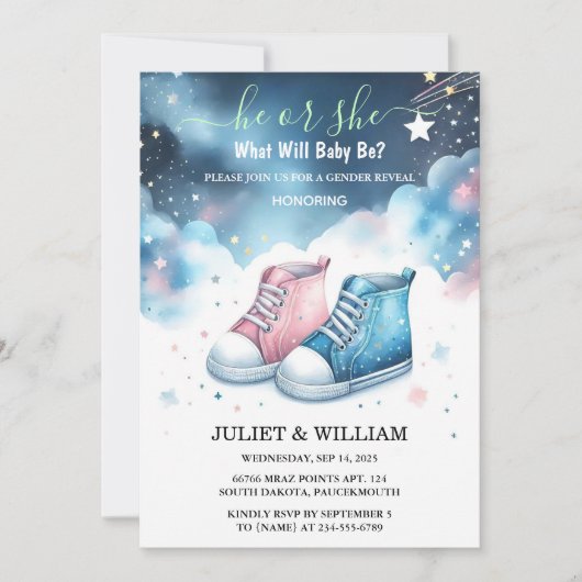 雲の輝もしく小さな星のジェンダーの明け 招待状 (正面)