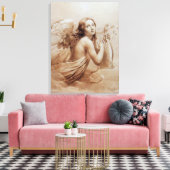 雲の遊上の天使のリラ キャンバスプリント (インサイチュ (リビング))