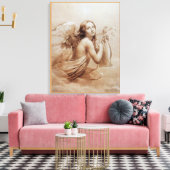 雲の遊上の天使のリラ キャンバスプリント (インサイチュ (リビング))