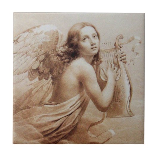 雲の遊上の天使のリラ タイル (正面)