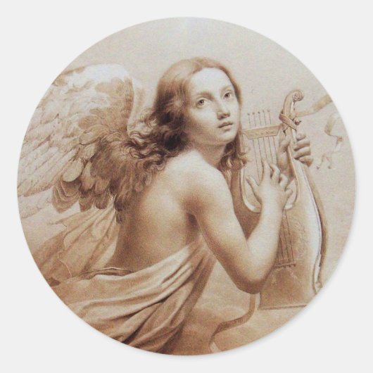 雲の遊上の天使のリラ ラウンドシール (正面)