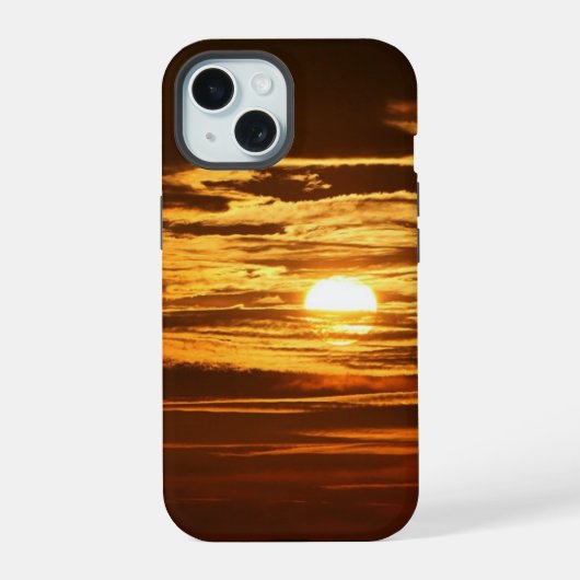 雲の間の日の出の写真 iPhone 15ケース (裏面)