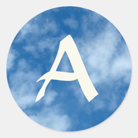 雲の青い空の写真(イニシャル) ラウンドシール (正面)