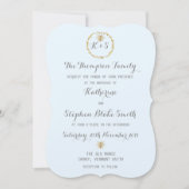 雲の青および金ゴールドホイルの金蜂の結婚 招待状 (正面)