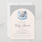 雲の青と灰色の男の子のシャワーに眠る熊 招待状 (正面)