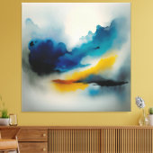 雲の青と黄色の抽象芸術の色合い キャンバスプリント (インサイチュ (リビング))