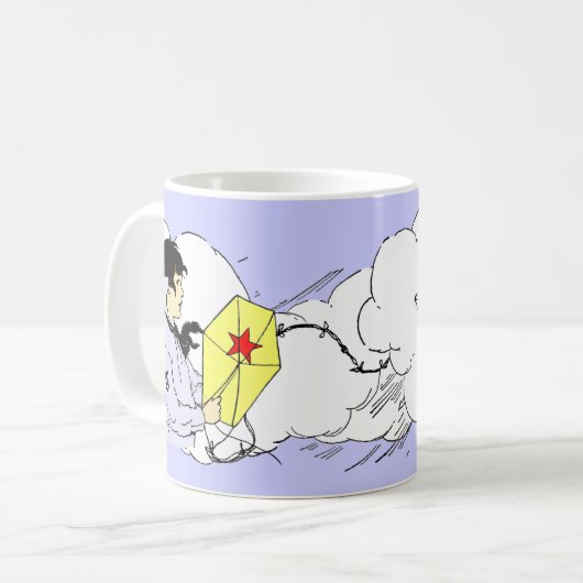 雲の飛んでいる中の凧コーヒーマグ コーヒーマグカップ (正面左)