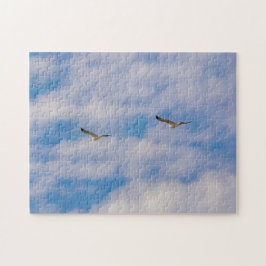 雲の2鳥飛んでいる自由の夏のパズル ジグソーパズル