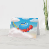 雲をカラフル通るUFOの飛んでいる宇宙船 カード (正面)