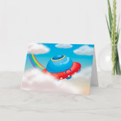 雲をカラフル通るUFOの飛んでいる宇宙船 カード