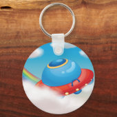 雲をカラフル通るUFOの飛んでいる宇宙船 キーホルダー (正面)