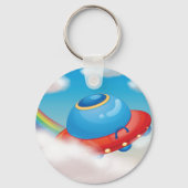 雲をカラフル通るUFOの飛んでいる宇宙船 キーホルダー (裏面)