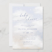 雲をテーマにした赤ちゃんシャワーブルー 招待状 (正面)