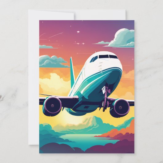 雲を手に入れ9飛ぶ可愛い空の喜び飛行機1st誕生日 招待状 (裏面)