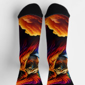 雲カラフルの煙が黒いライオン ソックス (上部)