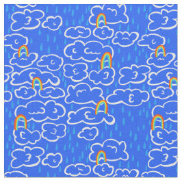 雲カラフル雨虹の青パターン ファブリック