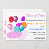 雲カラフル風船の幼稚園 招待状 (正面/裏面)