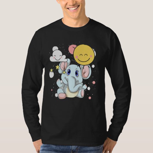 雲サファリアフリカ動物園の動物可愛いベビー象牙 Tシャツ (正面)