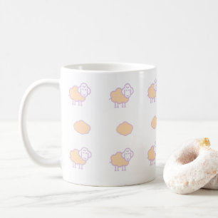 雲スタイリッシュ模様のかわいいピンクの羊 コーヒーマグカップ