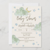 雲スタームーンニュートラルカップルベビーシャワーボーイ 招待状 (正面)