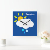 雲パーソナライズされたと雨と太陽 スクエア壁時計 (ホーム)