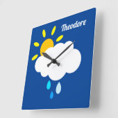 雲パーソナライズされたと雨と太陽 スクエア壁時計 (傾斜)