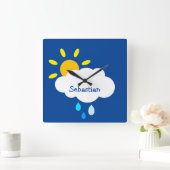 雲パーソナライズされたと雨の正方形の壁時計 スクエア壁時計 (ホーム)