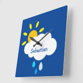 雲パーソナライズされたと雨の正方形の壁時計 スクエア壁時計 (傾斜)