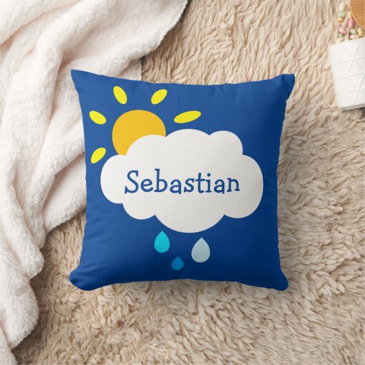 雲パーソナライズされたと雨粒とサンシャインクッション クッション (ブランケット)