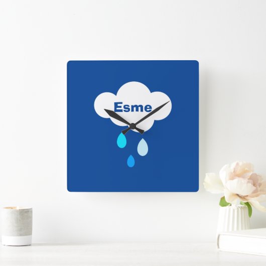 雲パーソナライズされたと雨 スクエア壁時計 (ホーム)