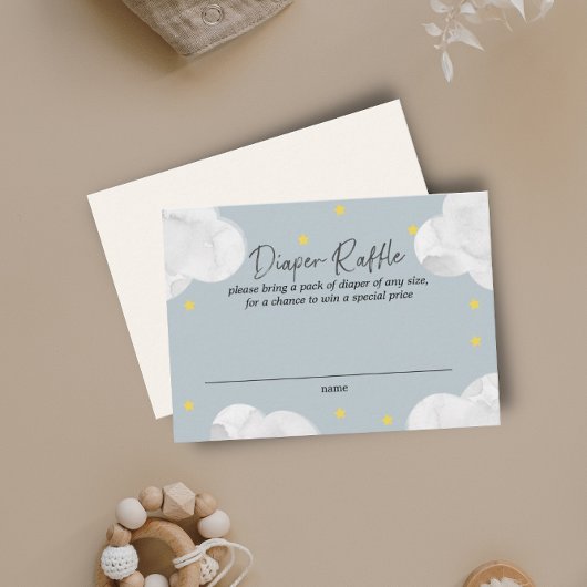 雲ブルーグレー男の子ベビーシャワーおむつラッフル 名刺