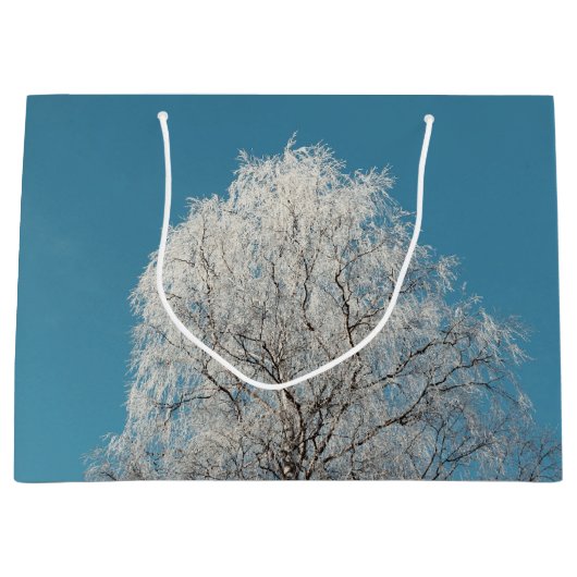 雲一つない青空に向かう白い柳の木 ラージペーパーバッグ (正面)