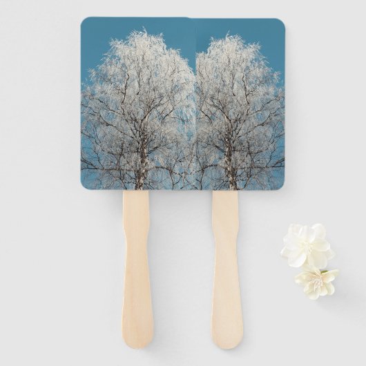 雲一つない青空に白い柳の木 ハンドファン (正面&裏面)