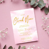 雲九ピンクと金ゴールドの赤ちゃんシャワー 招待状