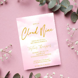 雲九ピンクと金ゴールドの赤ちゃんシャワー 招待状