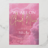 雲九ピンククラウドベビーシャワーフォイル招待状 箔招待状 (正面)