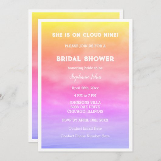 雲九ブライダルシャワー結婚ズピンクスカイアート 招待状 (正面/裏面)