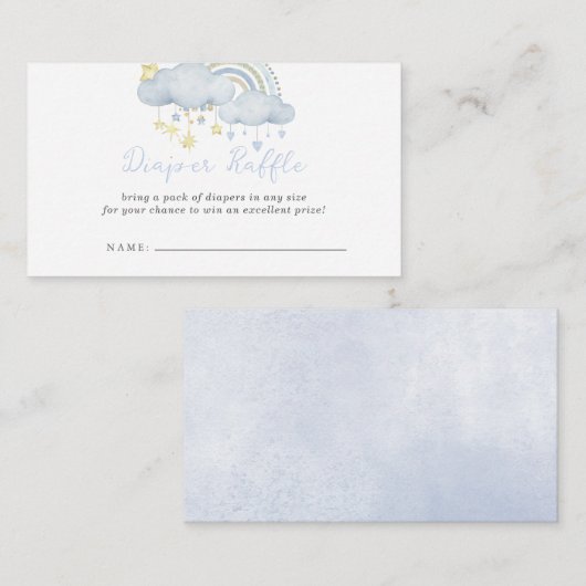 雲九男の子の赤ちゃんシャワーおむつラッフル エンクロージャーカード (正面/裏面)