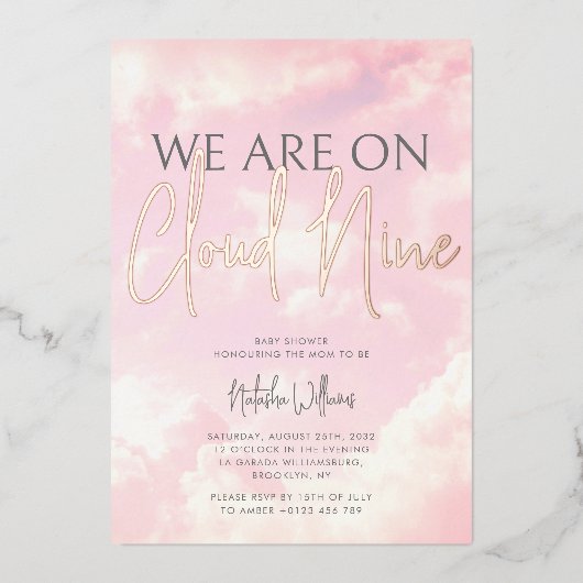 雲九雲空の赤ちゃんシャワーフォイル招待状 箔招待状 (正面)
