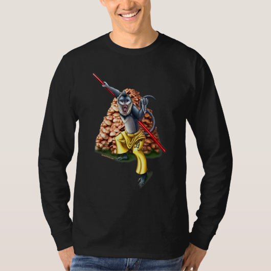 雲南の鼻黒いサルがキノコを守る Tシャツ (正面)