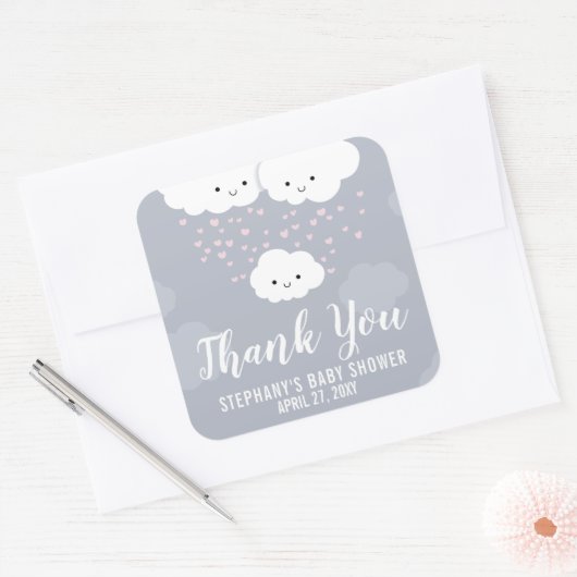 雲家族グレー赤ちゃんシャワーありがとうシール スクエアシール (封筒)