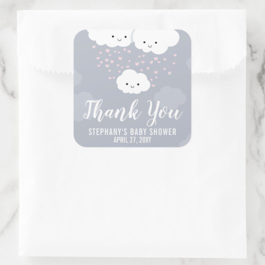 雲家族グレー赤ちゃんシャワーありがとうシール スクエアシール (バッグ)