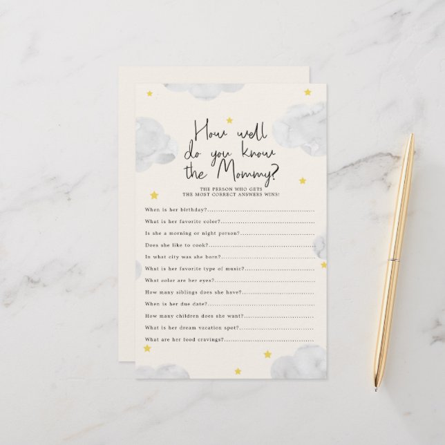 雲母の赤ちゃんシャワーのゲームを知っている (正面/裏面インサイチュ)