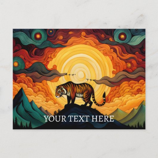 雲海タイガーサンセット抽象芸術絵を描ズ ポストカード (正面)
