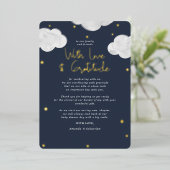 雲濃い青の赤ちゃんシャワーフラットサンキュー 箔招待状 (立ち正面)