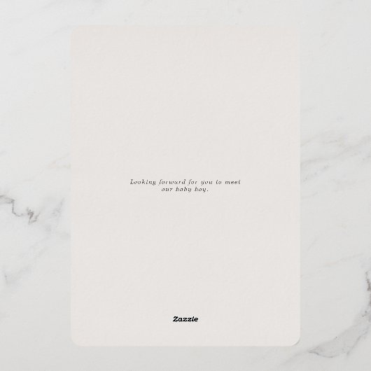 雲濃い青の赤ちゃんシャワーフラットサンキュー 箔招待状 (裏面)