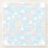 雲状の虹が雨滴のハート ガラスコースター (裏面)