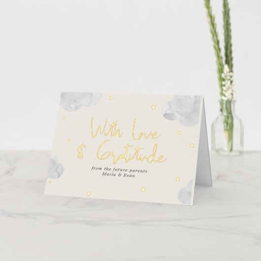 雲男女兼用星赤ちゃんシャワーありがとう 箔グリーティングカード (花)