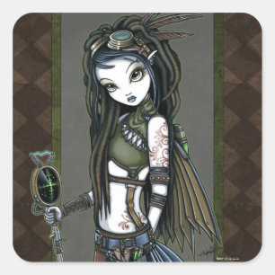 "雲破烈"のSteampunkのAviatrixの妖精のステッカー スクエアシール